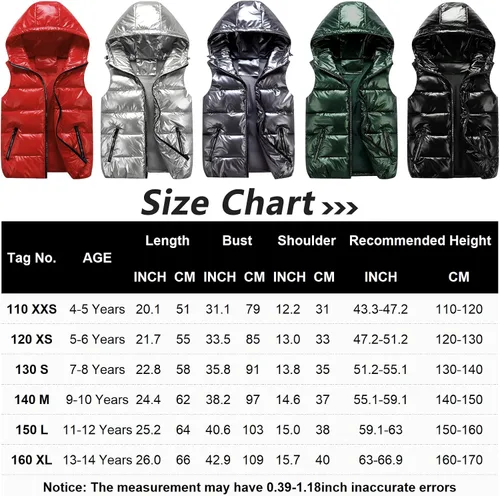 Vista 2 de Happy Cherry Boys Shiny Quilted Vest, Teens Hooded Vest Zipper Sleeveless Jacket