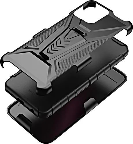 Vista 5 de Funda compatible con TMobile Revvl 6 5G con clip para cinturón de funda híbrida a prueba de golpes con soporte (negro)