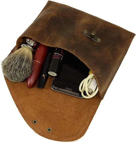 Vista 3 de Hide & Drink, Bolso de mano vintage hecho a mano de cuero de grano completo, moda para mujer