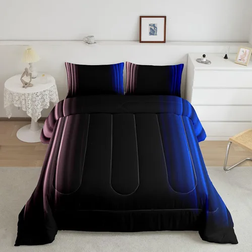 Vista 29 de Feelyou Juego de edredón geométrico degradado para adolescentes, tamaño individual, para niños y mujeres, azul, rojo y negro, juego de ropa de cama
