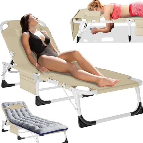 Vista 13 de MOPHOTO Silla de Bronceado, Silla de Sol al Aire Libre de 5 Posiciones, Silla de Sol Plegable, Silla de Sol con Orificio para la Cara, Perfecta