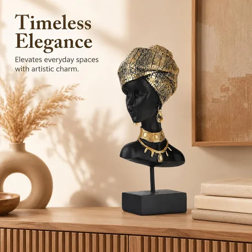 Vista 4 de Estatua africana y esculturas para decoración del hogar, figuras tribales de dama africana, estatuas de cabeza, estatua de busto americano, acento
