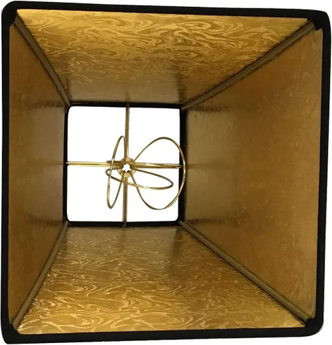 Vista 2 de Royal Designs - Pantalla de lámpara cuadrada con tapa dura, accesorio de clip redondo, negro, forro dorado de pelo de caballo, (4 x 4) x 8 x 7