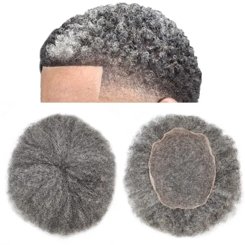 Vista 15 de Afro Toupee For Black Men Black Human Hair Mens Toupee Full Lace Hairpiece African American Wavy Kinky Hair System For Men 2MM Afro Wavy-#1 Jet Black