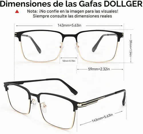Vista 6 de Dollger Gafas de luz azul para hombre, rectángulo de metal, con bloqueo de luz azul, lentes fotocromáticos de moda para computadora negro dorado