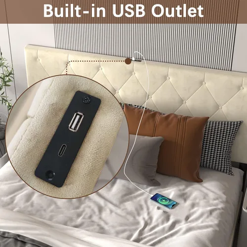 Vista 5 de NSdirect Base de cama tamaño Queen con cajón de almacenamiento, base de cama tapizada de terciopelo con 2 cajones de almacenamiento y estación