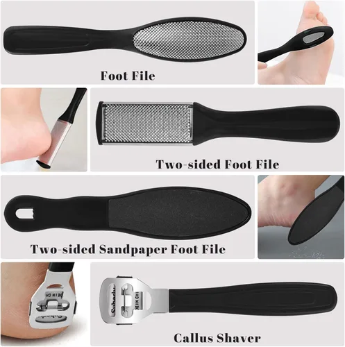 Vista 3 de Kit profesional de cuidado de pies, juego de pedicura de 30 piezas con lima de pies, afeitadora de callos, removedor de piel dura (negro)