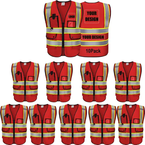 Vista 40 de Chaleco Reflectante Clase 2 de Seguridad ANSI con Bolsillos y Cremallera de Alta Visibilidad Uniforme de Construcción K-verde-1pack-custom