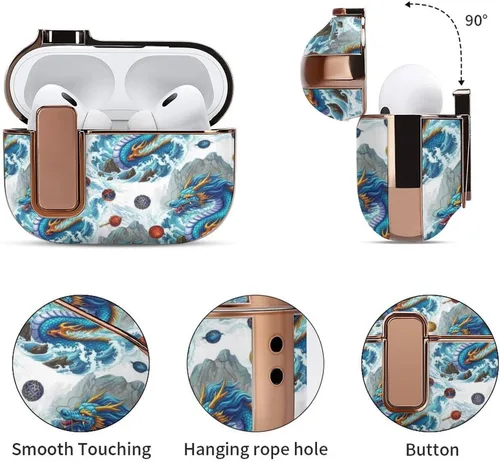 Vista 5 de Funda protectora de plástico suave compatible con Airpods Pro 2, funda de carga inalámbrica Dragon, accesorios para mujer