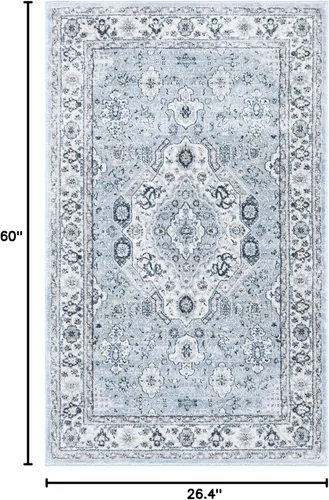 Vista 2 de SAFAVIEH - Colección Isabella, alfombra decorativa - 2'2" x 5', azul y crema, diseño oriental, no desprende pelusa y fácil cuidado, ideal para áreas