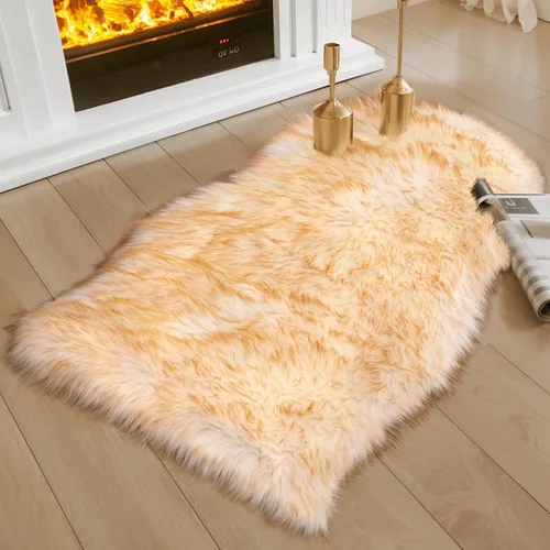 Vista 12 de Ciicool Alfombras de Piel de Oveja Sintética Suaves Alfombra de Piel Sintética Suave Beige Alfombra Esponjosa Funda para Silla y Sofá Alfombra