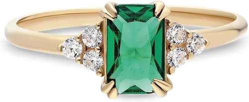 Vista 7 de Anillo de esmeralda de oro de 14 quilates Anillo de esmeralda y diamantes de oro macizo de 14 quilates para mujer Anillos apilables Anillo