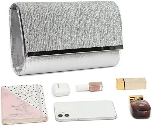 Vista 5 de Queena Bolso de mano de noche con purpurina brillante para mujer, bolso de cadena para boda, fiesta de graduación, regalo para mamá, esposa, novia