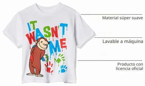 Vista 4 de Curious George Camiseta de manga corta para niños Blanco