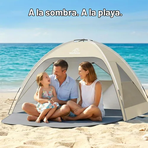 Vista 4 de Wolfwise Tienda de campaña de playa para 3 personas con protección UV UPF 50+, tiendas de campaña de playa con suelo extensible para privacidad, 3