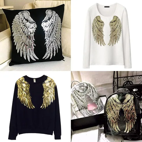 Vista 7 de LOCOMO Parche para coser con alas de ángel de lentejuelas grandes para decoración de ropa y chaqueta