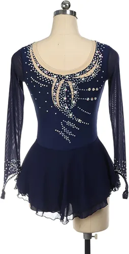 Vista 4 de Vestido de patinaje artístico para mujer mangas con los dedos disfraz de competencia baile gimnasia leotardo