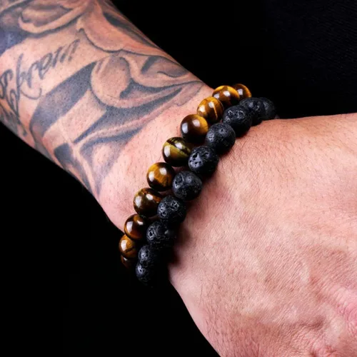 Vista 6 de Pulsera para hombre con diseño de ojo de tigre para hombre, novio, marido, papá, hijo, nieto, hermano, piedra natural, aniversario, Navidad