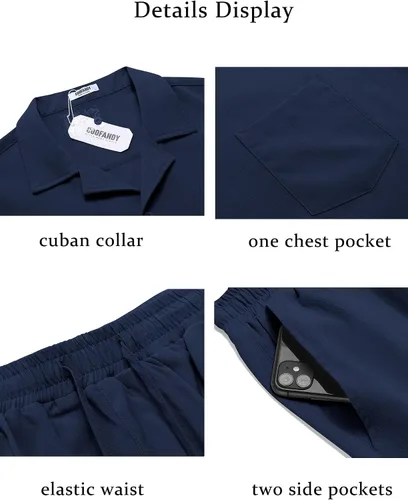 Vista 5 de COOFANDY Conjunto de 2 piezas para hombre, camisas de manga corta con botones, trajes casuales de playa