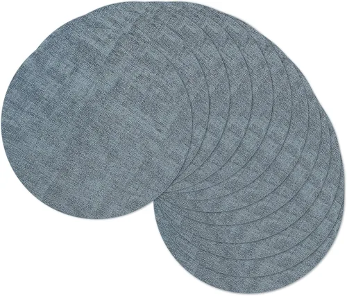 Vista 45 de Juego de 4 manteles individuales redondos de 13 pulgadas, reversibles de piel sintética resistente al calor, manteles individuales protectores