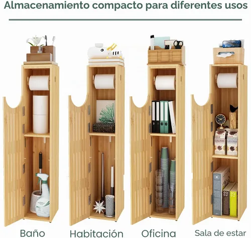Vista 2 de AmazerBath Gabinete de Almacenamiento de Papel Higiénico de Bambú, Portarrollos de Papel Higiénico con Almacenamiento para Espacios Pequeños
