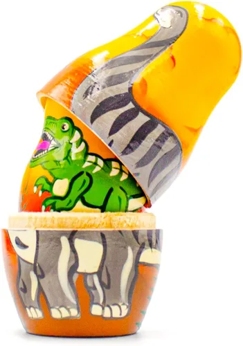 Vista 4 de AEVVV Juego de 5 muñecas anidables de dinosaurio, muñeca Matryoshka con figuras de dinosaurios - Dinosaurio de madera - Decoración de habitación