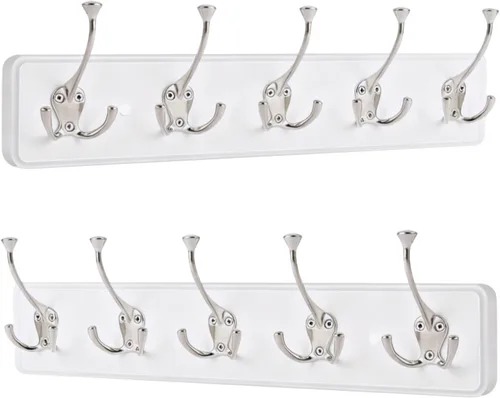 Vista 9 de IBosins Perchero de pared de 34'' con 10 ganchos tri-decorativos, colgador de abrigos de madera resistente, barra de ganchos rústicos para entrada