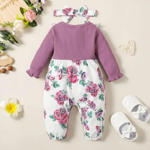 Vista 7 de KIHONI Ropa de bebé recién nacido, ropa de manga larga, trajes de niña recién nacida, overol floral con tirantes y tirantes, ropa de bebé para niñas