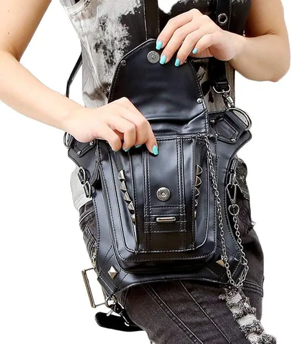 Vista 5 de Rebajas Cyber Monday Ofertas Venta Steampunk Riñonera Bolso para cintura Moda Gótico Hombro Bandolera Bandolera Muslo Pierna Capucha Bolsa de Viaje