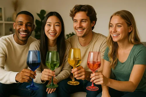 Vista 5 de KX-WARE Copas de vino clásicas de acrílico multiusos, copas de vino de tallo de plástico de 19 onzas, juego de 6 multicolor