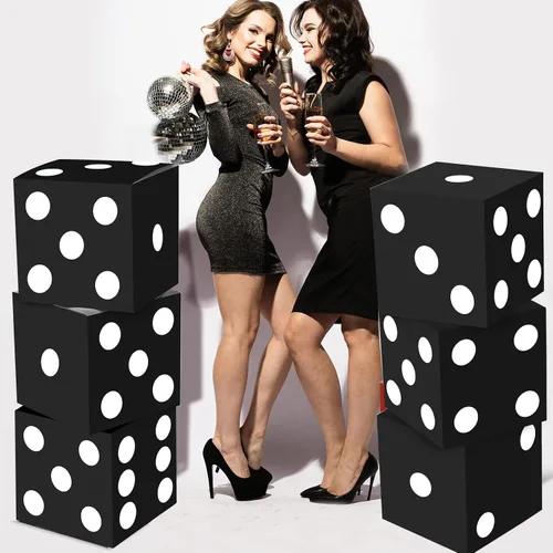 Vista 5 de Tinlade 6 cajas de dados de 11 pulgadas Jumbo Vegas Casino Decoración de fiesta temática Big Vegas Decoración gigante de mesa dados de cartón