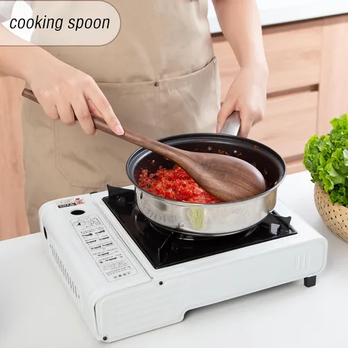 Vista 3 de 2PSC Cucharas de cocina de madera, cuchara de madera de 14 pulgadas para cocinar, mezclar ensalada o sopa, utensilios de cocina antiadherentes