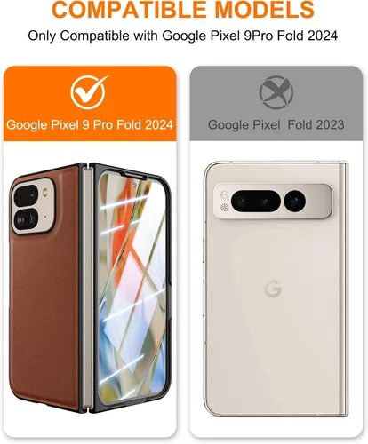 Vista 2 de Funda delgada de cuero para Pixel 9 Pro Fold (2024), sin protector de pantalla, soporte de carga inalámbrica, ultradelgada a prueba de golpes, funda