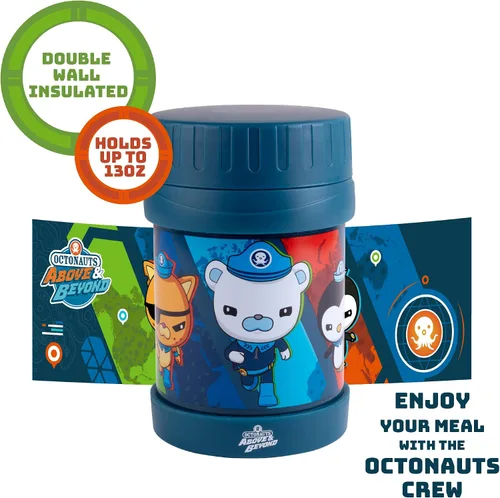 Vista 6 de Octonauts Above & Beyond - Tarro de alimentos de acero inoxidable de 13 onzas para niños, con aislamiento al vacío de doble pared azul, a prueba