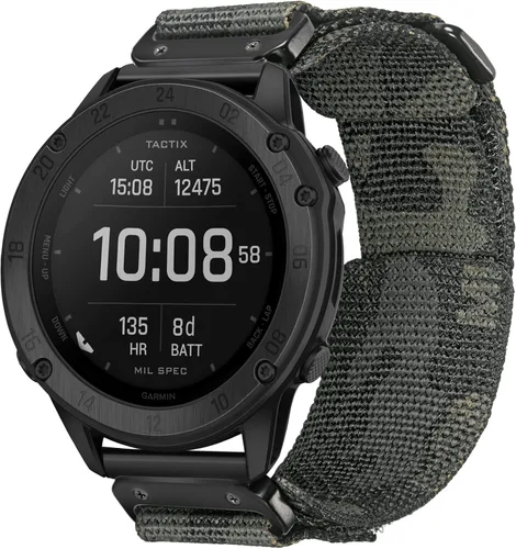 Vista 7 de Compatible con Garmin, Correa de reloj, Correa de nailon súper resistente de camuflaje con diseño de bucle tejido