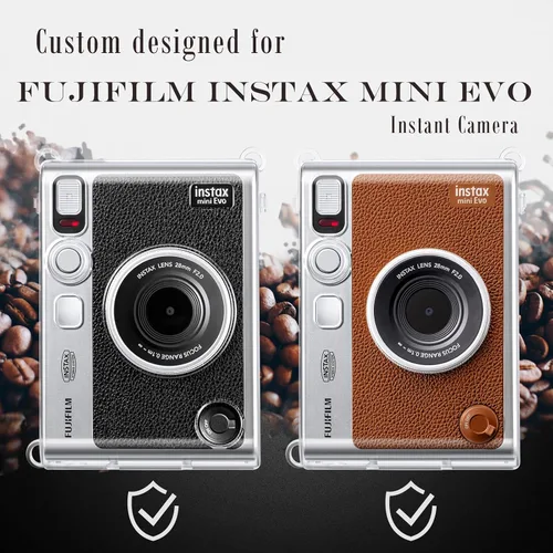 Vista 2 de Rieibi Funda protectora transparente para cámara instantánea Fujifilm Instax Mini Evo, funda rígida con correa para el hombro