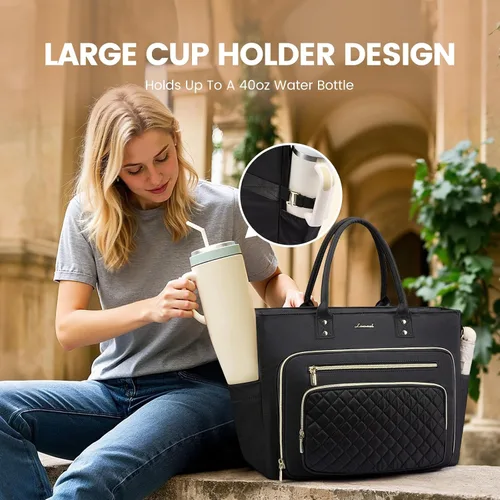 Vista 5 de LOVEVOOK Bolsa Tote para Maestras para Mujeres Trabajo, Bolsa para Laptop Bolsa Tote de Trabajo Bolsas de Enfermera Con Portavasos Grande, Maletín