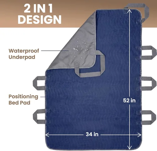Vista 8 de Almohadilla de Cama de Posicionamiento Lavable con 8 Asas Reforzadas – 34"x52" Impermeable, de Secado Rápido, Protector Absorbente para el Cuidado