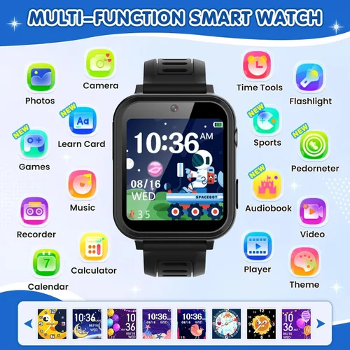 Vista 2 de MOFGDNI Reloj inteligente para niños con 39 juegos, pantalla táctil, cámara, video, reproductor de música, podómetro, calculadora, calendario