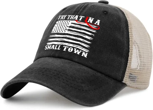 Vista 2 de Hat Try That in Small Towns Trucker Hat Men Funny Mesh Cap for Summer