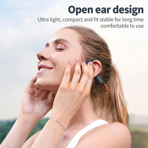 Vista 2 de Auriculares de conducción ósea, auriculares Bluetooth inalámbricos impermeables IPX7, auriculares de oreja abierta, micrófono integrado Bluetooth