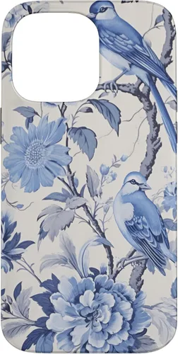 Vista 21 de Chinoiserie Floral Toile Blue and White Case for iPhone 16