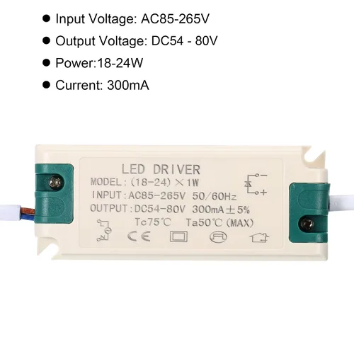 Vista 4 de PATIKIL 18-24W 300mA LED Driver, AC 85-265V Salida 54-80V DC Conector macho Conector Rectificador de corriente constante Transformador Fuente