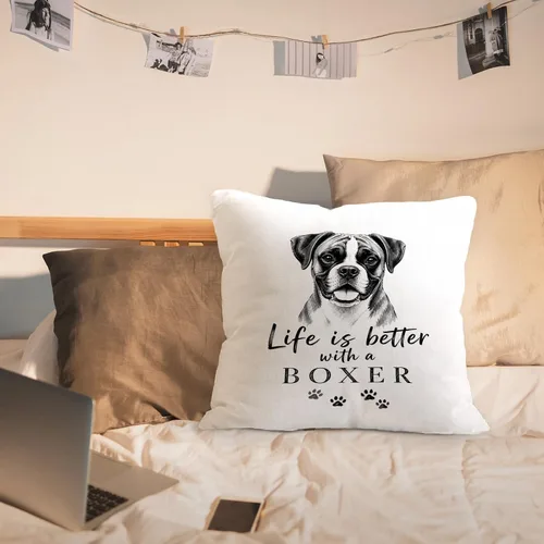 Vista 6 de Black and White Funny Boxer Dog Throw Pillow Cover 18x18 Inch Better-boxer