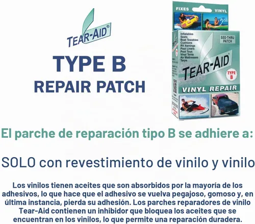 Vista 2 de Kit de vinilo tipo B Tear-Aid Repair Kit de parches de vinilo tipo B Tear-Aid - Reparaciones de bicicletas duraderas e impermeables