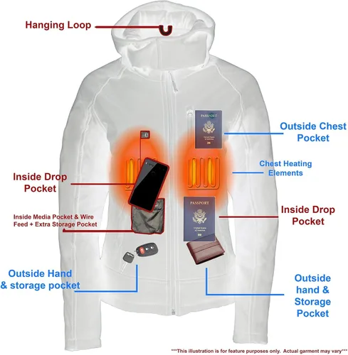 Vista 7 de Nexgen Heat Mens Zipper Front Mossy Oak Camo Hoodie WFront & Back Heating, Includes Portable Battery Pack
