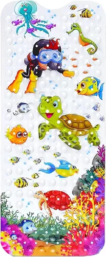 Vista 7 de Tapete de baño antideslizante para baño interior para niños, niñas y niños, tapete de ducha de animales marinos de dibujos animados, tapete de baño