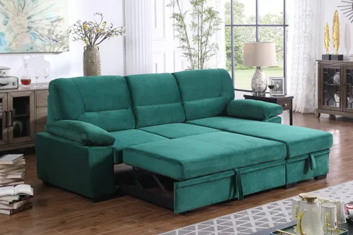 Vista 9 de Kipling - Sofá seccional reversible de tela de terciopelo verde