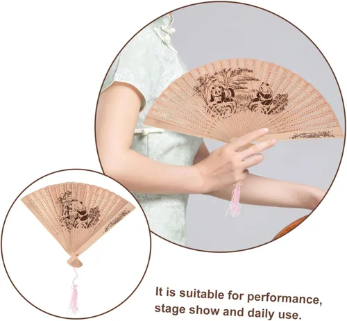 Vista 8 de COHEALI Abanicos de mano para bodas, abanicos de sándalo chino, regalos para mujer, sándalo, fiesta, mano, ventilador plegable de madera, ventilador