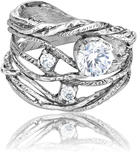 Vista 3 de JEAN RACHEL JEWELRY Anillo de plata de ley 925 con circonita cúbica transparente blanca, hipoalergénico, sin níquel ni plomo, colección de diseñador